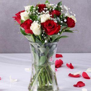 red white roses tall vase valentines day george delivery