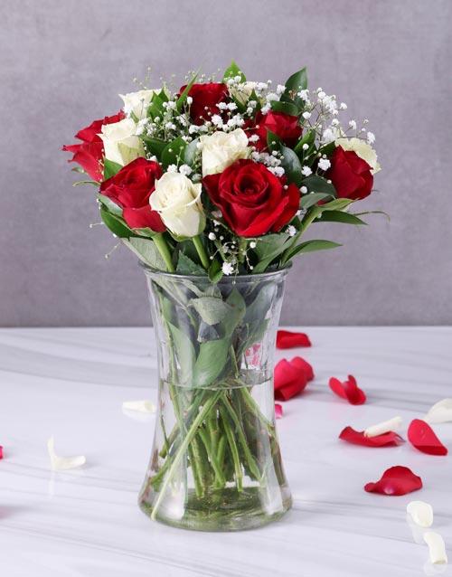 red white roses tall vase valentines day george delivery