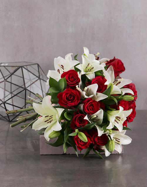 white lily red rose bouquet valentines day george delivery